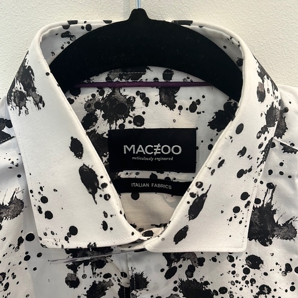 Black and White Splatter Button Up Dress Shirt - Picture 2 of 4